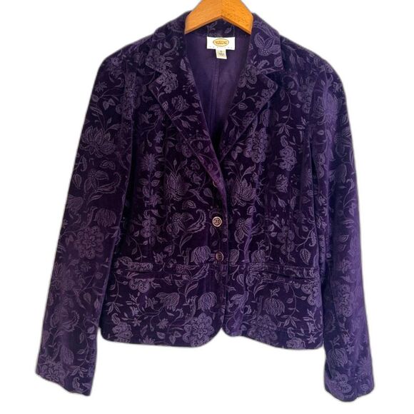 Talbots Dark Purple Jacquard Burnout Velvet Dressy 100% Cotton Jacket Size 12 - Picture 1 of 9